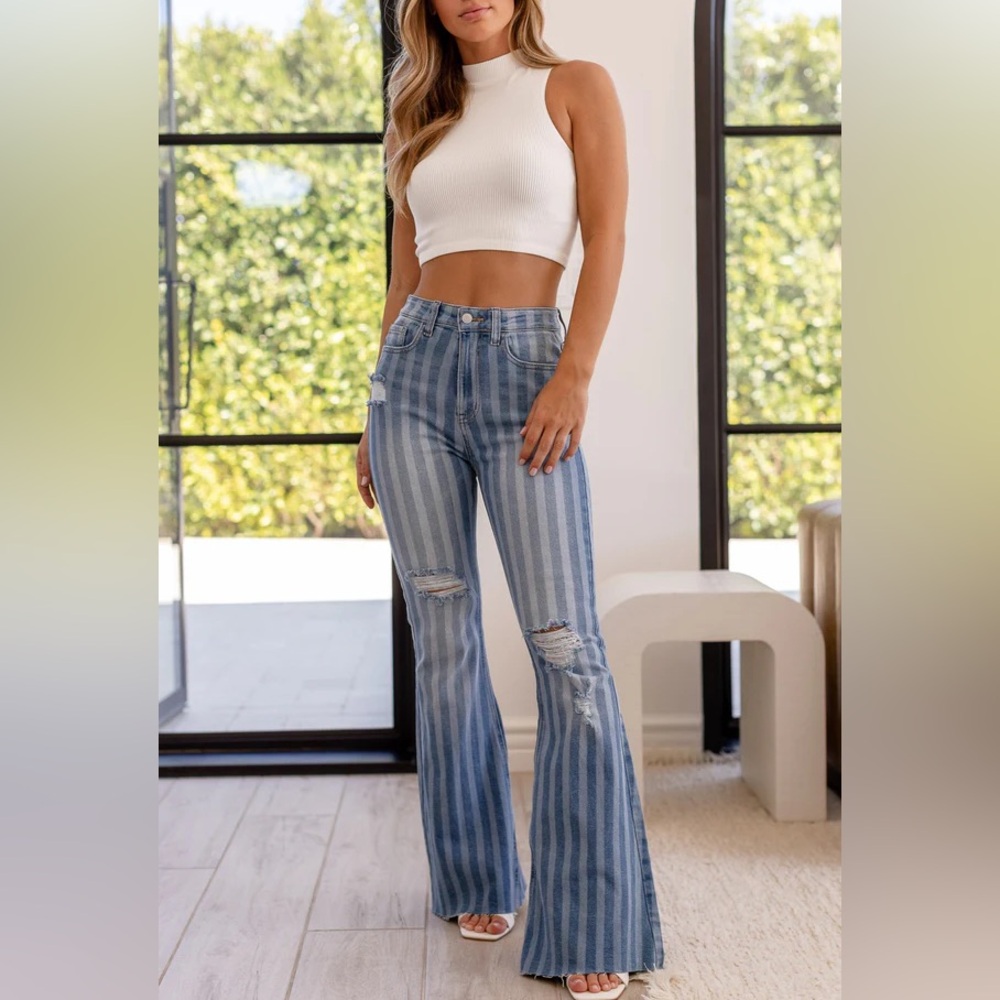 Striped Blue Flare Jeans